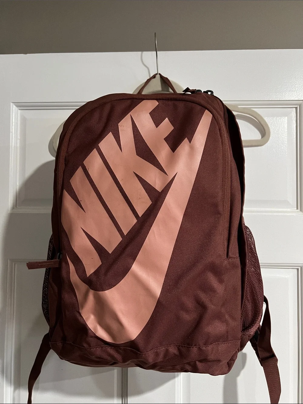 Nike Maroon Backpack with Pink Logo Accent